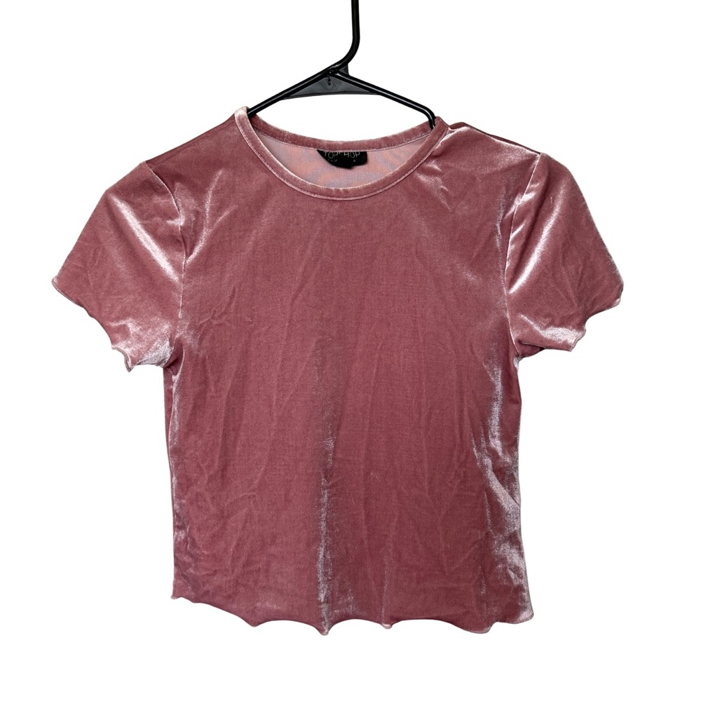 TOPSHOP Velvet Pink Crop Top Lettuce Ruffle Hem Coquette